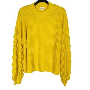 &merci Womens Small S Yellow Textured Chunky Knit Sweater Crew Neck Oversized